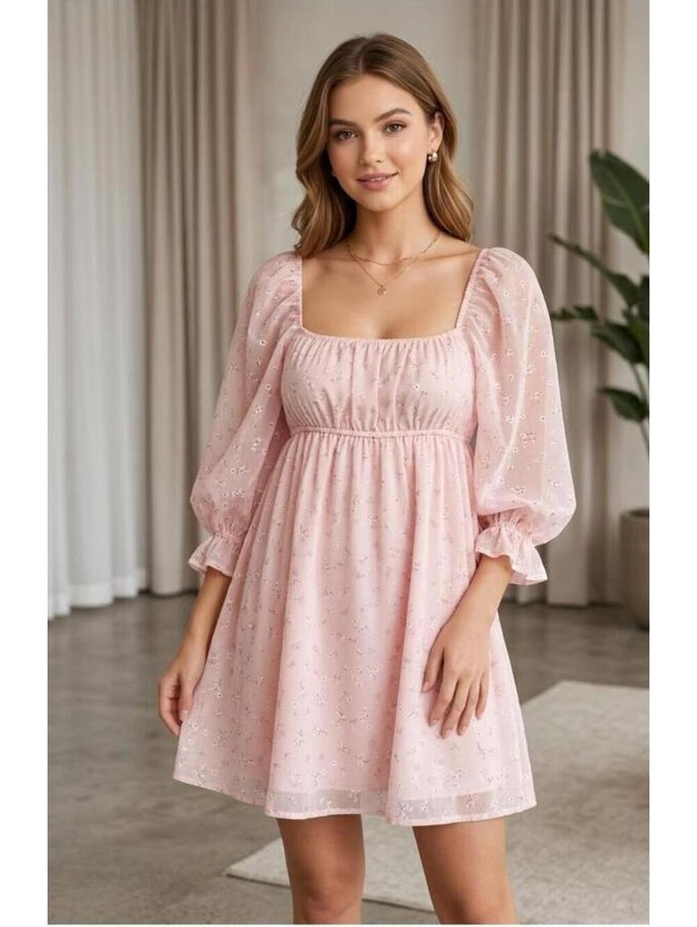 Thirty/Thirty Pink Floral Puff Sleeve Dress Size Large- Bridgerton Vibes